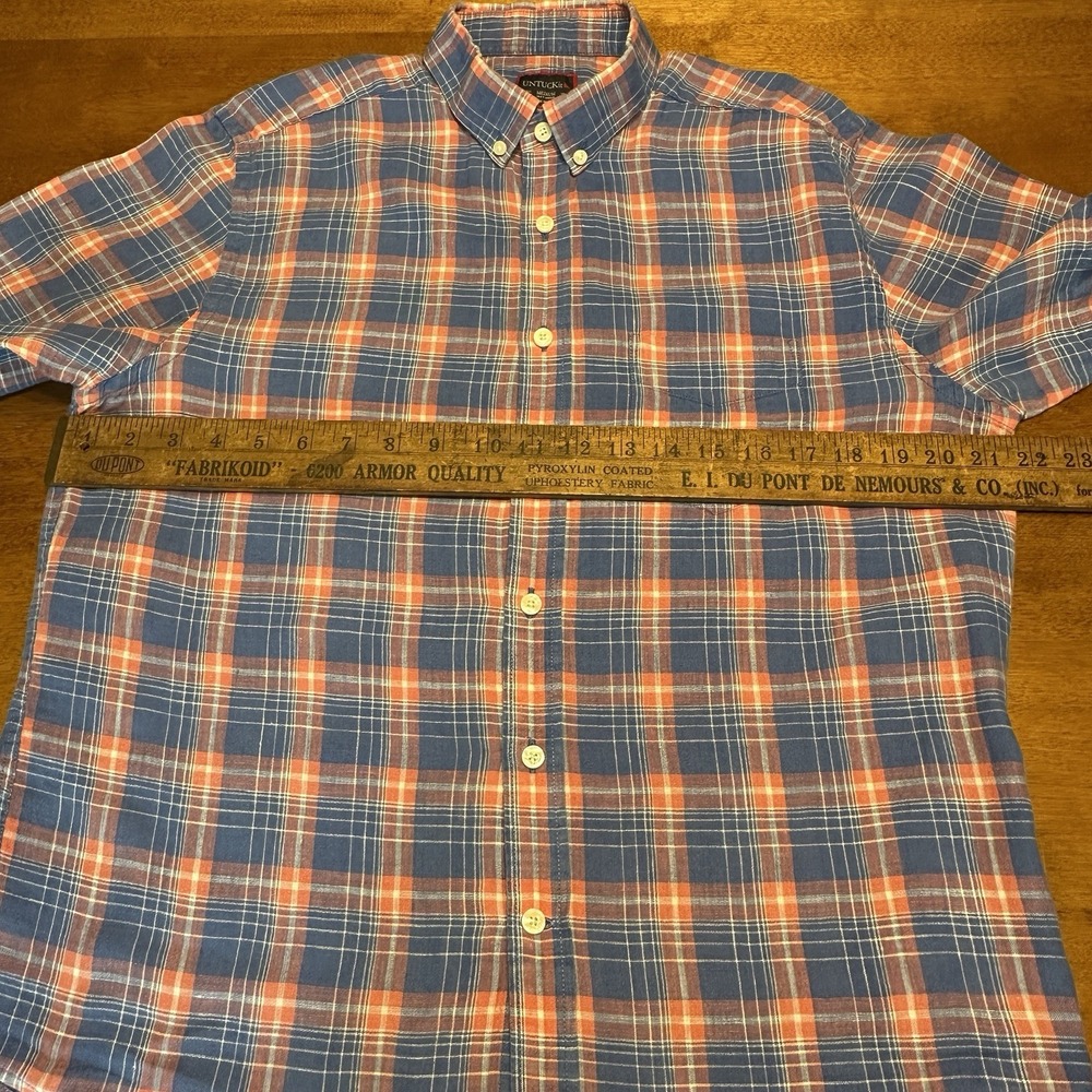 UNTUCKit 100% Linen Short Sleeve Preppy Casual Men's‎ Shirt Blue Pink Plaid Med - Picture 8 of 10